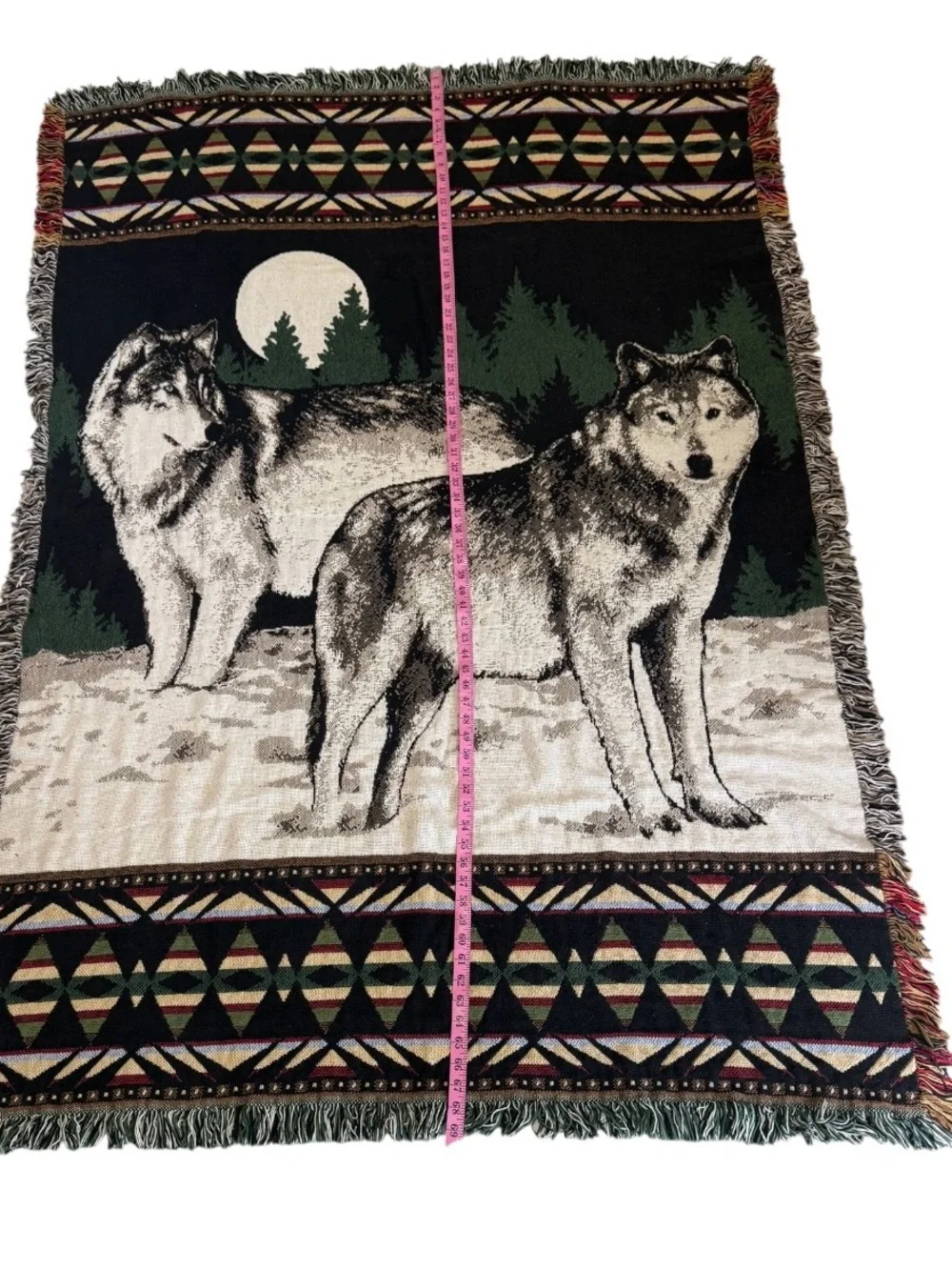 Vintage Woven Tapestry Throw Blanket 2 Gray Wolves Wolf Wall Hanging 46x70